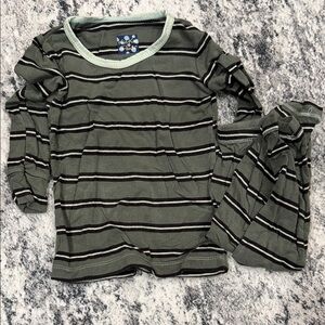 Kickee Pants Green and Black Striped Pajama Set